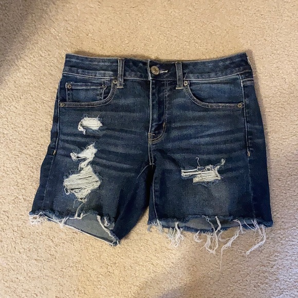 American Eagle Dark Wash Midi Denim Shorts - Picture 1 of 3